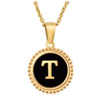 Fashion Round Letter Stainless Steel Pendant Necklace Enamel Gold Plated Stainless Steel Necklaces sku image 46