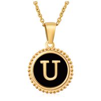 Fashion Round Letter Stainless Steel Pendant Necklace Enamel Gold Plated Stainless Steel Necklaces sku image 47