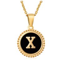 Fashion Round Letter Stainless Steel Pendant Necklace Enamel Gold Plated Stainless Steel Necklaces sku image 50