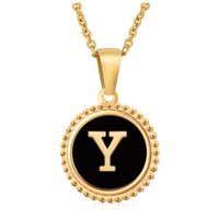 Fashion Round Letter Stainless Steel Pendant Necklace Enamel Gold Plated Stainless Steel Necklaces sku image 51