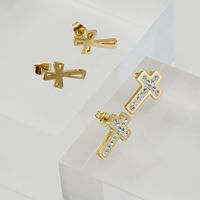 Simple Style Cross Titanium Steel Ear Studs Rhinestone Stainless Steel Earrings main image 4