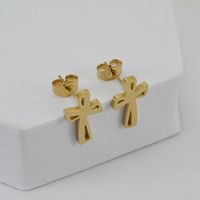 Simple Style Cross Titanium Steel Ear Studs Rhinestone Stainless Steel Earrings main image 3