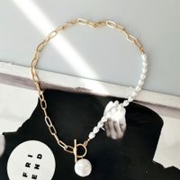 Wholesale Jewelry Simple Style Round Artificial Pearl Iron Plating Pendant Necklace main image 5