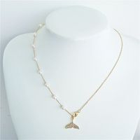 Simple Style Fish Tail Artificial Pearl Alloy Inlay Rhinestones Necklace main image 3