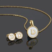 Simple Style Round Letter Stainless Steel Gold Plated Shell Earrings Necklace 3 Piece Set main image 1