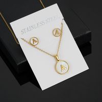 Simple Style Round Letter Stainless Steel Gold Plated Shell Earrings Necklace 3 Piece Set sku image 1