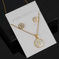 Simple Style Round Letter Stainless Steel Gold Plated Shell Earrings Necklace 3 Piece Set sku image 5