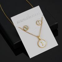 Simple Style Round Letter Stainless Steel Gold Plated Shell Earrings Necklace 3 Piece Set sku image 9