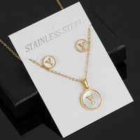 Simple Style Round Letter Stainless Steel Gold Plated Shell Earrings Necklace 3 Piece Set sku image 25
