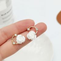 Simple Style Heart Shape Flower Resin Inlay Artificial Pearls Rhinestones Drop Earrings 1 Pair sku image 8