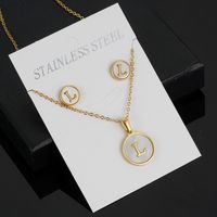 Simple Style Round Letter Stainless Steel Gold Plated Shell Earrings Necklace 3 Piece Set sku image 12