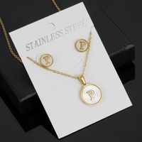 Simple Style Round Letter Stainless Steel Gold Plated Shell Earrings Necklace 3 Piece Set sku image 16