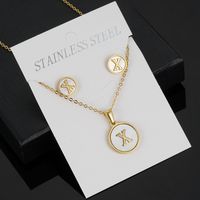 Simple Style Round Letter Stainless Steel Gold Plated Shell Earrings Necklace 3 Piece Set sku image 24