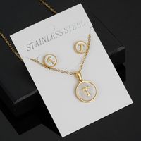 Simple Style Round Letter Stainless Steel Gold Plated Shell Earrings Necklace 3 Piece Set sku image 20