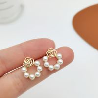 Simple Style Heart Shape Flower Resin Inlay Artificial Pearls Rhinestones Drop Earrings 1 Pair sku image 3