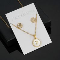 Simple Style Round Letter Stainless Steel Gold Plated Shell Earrings Necklace 3 Piece Set sku image 2