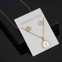 Simple Style Round Letter Stainless Steel Gold Plated Shell Earrings Necklace 3 Piece Set sku image 10