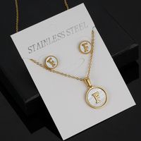 Simple Style Round Letter Stainless Steel Gold Plated Shell Earrings Necklace 3 Piece Set sku image 6