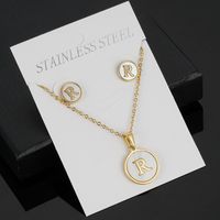 Simple Style Round Letter Stainless Steel Gold Plated Shell Earrings Necklace 3 Piece Set sku image 18