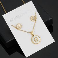 Simple Style Round Letter Stainless Steel Gold Plated Shell Earrings Necklace 3 Piece Set sku image 7