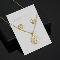 Simple Style Round Letter Stainless Steel Gold Plated Shell Earrings Necklace 3 Piece Set sku image 3