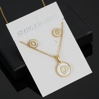 Simple Style Round Letter Stainless Steel Gold Plated Shell Earrings Necklace 3 Piece Set sku image 15