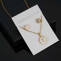 Simple Style Round Letter Stainless Steel Gold Plated Shell Earrings Necklace 3 Piece Set sku image 11