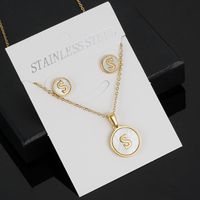 Simple Style Round Letter Stainless Steel Gold Plated Shell Earrings Necklace 3 Piece Set sku image 19