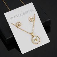 Simple Style Round Letter Stainless Steel Gold Plated Shell Earrings Necklace 3 Piece Set sku image 23