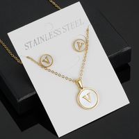Simple Style Round Letter Stainless Steel Gold Plated Shell Earrings Necklace 3 Piece Set sku image 22