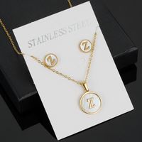 Simple Style Round Letter Stainless Steel Gold Plated Shell Earrings Necklace 3 Piece Set sku image 26