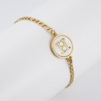 Simple Style Round Letter Stainless Steel Bracelets Gold Plated Shell Stainless Steel Bracelets sku image 8