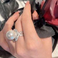 Fashion Bow Knot Copper Rings Inlay Artificial Gemstones Pearl Copper Rings main image 4