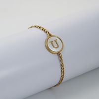 Simple Style Round Letter Stainless Steel Bracelets Gold Plated Shell Stainless Steel Bracelets sku image 21