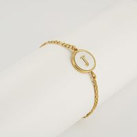 Simple Style Round Letter Stainless Steel Bracelets Gold Plated Shell Stainless Steel Bracelets sku image 10