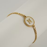 Simple Style Round Letter Stainless Steel Bracelets Gold Plated Shell Stainless Steel Bracelets sku image 14