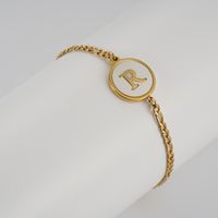 Simple Style Round Letter Stainless Steel Bracelets Gold Plated Shell Stainless Steel Bracelets sku image 18