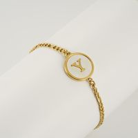 Simple Style Round Letter Stainless Steel Bracelets Gold Plated Shell Stainless Steel Bracelets sku image 25