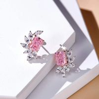 Fashion Square Copper Ear Studs Inlay Artificial Gemstones Copper Earrings sku image 1