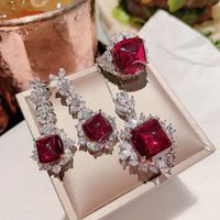Fashion Square Copper Inlay Artificial Gemstones Rings Earrings Necklace main image 1