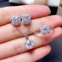 Fashion Square Copper Inlay Artificial Diamond Rings Earrings Necklace main image 1