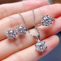 Fashion Round Copper Inlay Artificial Diamond Rings Earrings Necklace main image 1