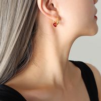 Fashion Heart Shape Titanium Steel Earrings Inlay Artificial Gemstones Stainless Steel Earrings sku image 1