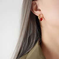 Fashion Heart Shape Titanium Steel Earrings Inlay Artificial Gemstones Stainless Steel Earrings main image 4