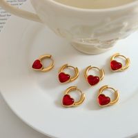 Fashion Heart Shape Titanium Steel Earrings Inlay Artificial Gemstones Stainless Steel Earrings main image 1