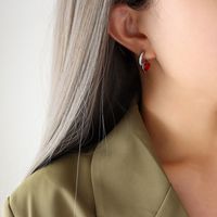 Fashion Heart Shape Titanium Steel Earrings Inlay Artificial Gemstones Stainless Steel Earrings sku image 4