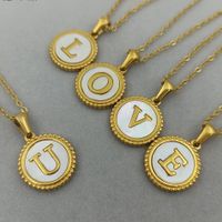 Simple Style Round Letter Titanium Steel Pendant Necklace Polishing Gold Plated Shell Stainless Steel Necklaces main image 3
