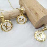 Simple Style Round Letter Titanium Steel Pendant Necklace Polishing Gold Plated Shell Stainless Steel Necklaces main image 1