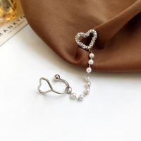 Fashion Heart Shape Imitation Pearl Alloy Tassel Ear Studs sku image 2