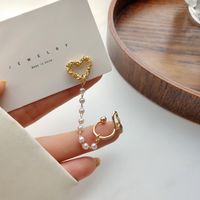 Fashion Heart Shape Imitation Pearl Alloy Tassel Ear Studs sku image 1